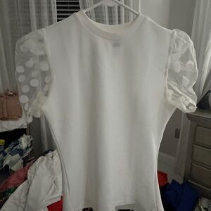 SHEIN White Fitted Puff Sleeve Blouse